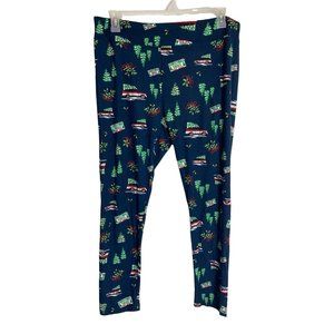 Womens Leggings Size XXL (19)  Blue Christmas Tree Truck Holly High Waist NEW